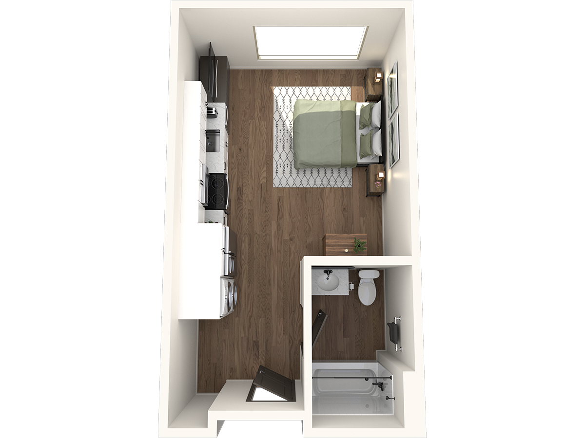 Floor plan for studio, 1 bath, 357 sqft